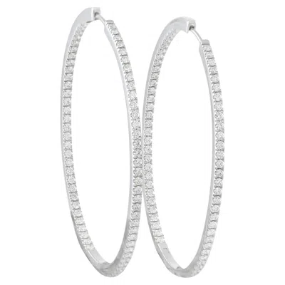 Pre-owned Memoire 18k White Gold 1.45ct Diamond Inside-out Oval Hoop Earrings Me12-050426