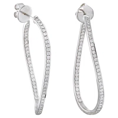 Pre-owned Memoire 18k White Gold 1.50ct Diamond Twist Inside-out Hoop Earrings Ms13-050426