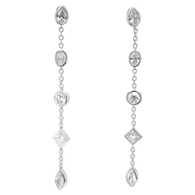 Pre-owned Memoire Cascade Mixed Cut Fancy Shaped Diamond Drop Earrings 18k White Gold