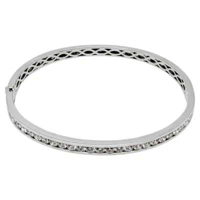 Pre-owned Memoire Channel Set Round Diamond Bangle Bracelet 18k White Gold 2.30ctw