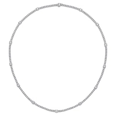 Pre-owned Memoire Diamond Station Tennis Necklace 18 Karat White Gold 7.09 Cts Diamond
