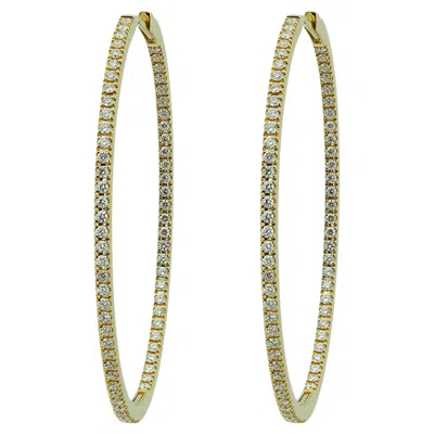 Pre-owned Memoire Inside Out Natural Diamond Oval Hoop Earrings 18k Yellow Gold 1.25ctw