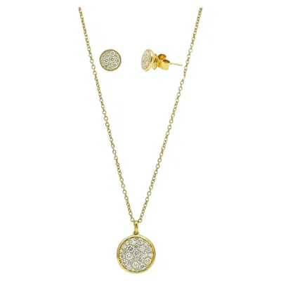 Pre-owned Memoire Luna Pave Round Diamond Necklace Earring Set 18k Yellow Gold 0.91ctw