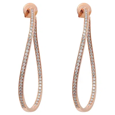 Pre-owned Memoire Pave Set Diamond Inside Out Twist Hoop Earrings 18k Rose Gold 2.00ctw In Red