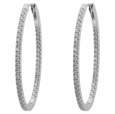 Pre-owned Memoire Round Cut Diamond Oval Hoop Earrings 18k White Gold 1.50cttw