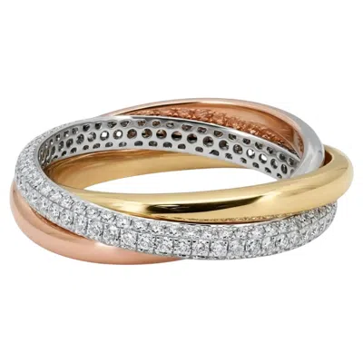 Pre-owned Memoire Three Row Rolling Pave Diamond Ring 18k Multi Tone Gold 0.91ctw In Multiple