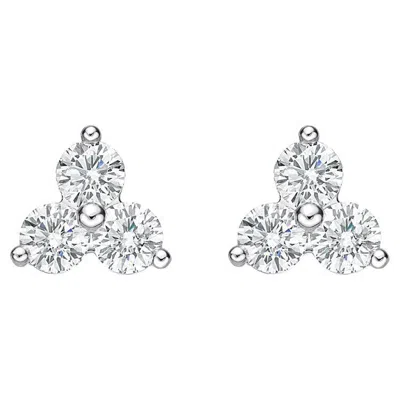 Pre-owned Memoire Trinity Collection 3 Stone Diamond Studs 0.91ctw 18k White Gold