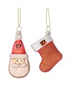 Memory Company Cincinnati Bengals Two-pack Santa And Stocking Blown Glass Ornament Set In Multi