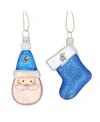 Memory Company Kansas Jayhawks Two-pack Santa And Stocking Blown Glass Ornament Set In Multi