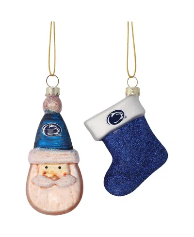 Memory Company Penn State Nittany Lions Two-pack Santa And Stocking Blown Glass Ornament Set In White,royal