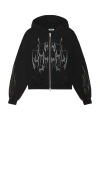 Memory Lane Flame Studded Graphic Zip Hoodie In Black