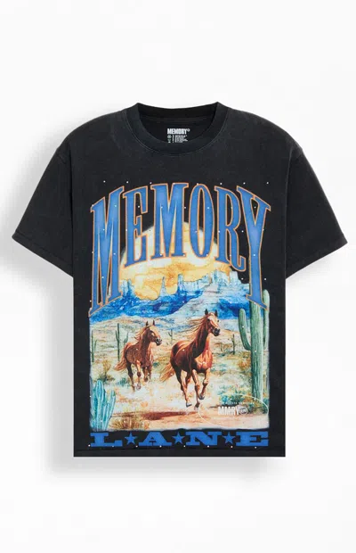 Memory Lane Men's Wild Horses T-shirt In Washed Black In Blue