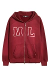 Memory Lane Oversize Initial Appliqué Zip Hoodie In Burgundy