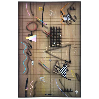 Pre-owned Memphis Group Large Scale Postmodern Mixed-media Geometric Painting, 1990s In Brown