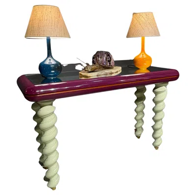 Pre-owned Memphis Milano A 1970s, Lacquered Wood, Mirrored Glass And Brass, Italian Console Table In Brown