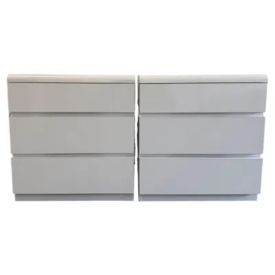 Pre-owned Memphis Milano Pair Of Post Modern Bright White Gloss Laminate Waterfall 3 Drawer Dressers