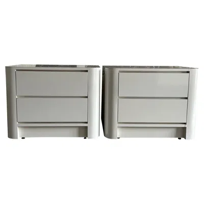 Pre-owned Memphis Milano Pair Post Modern Gloss White Laminate 2 Drawer Curved Nightstands