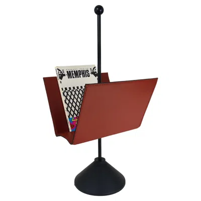Pre-owned Memphis Milano Porada Arredi Black Post Modern Leather Magazine Rack News Stand, Italy, 1980s