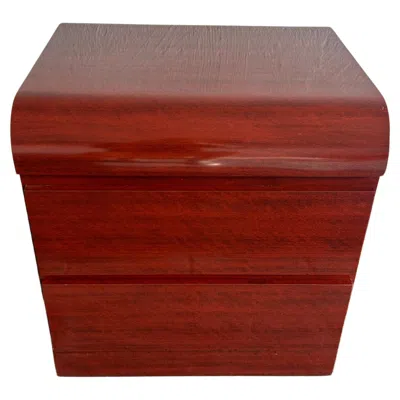 Pre-owned Memphis Milano Post Modern Mahogany Gloss Faux Wood Laminate Waterfall 2 Drawer Nightstand In Brown