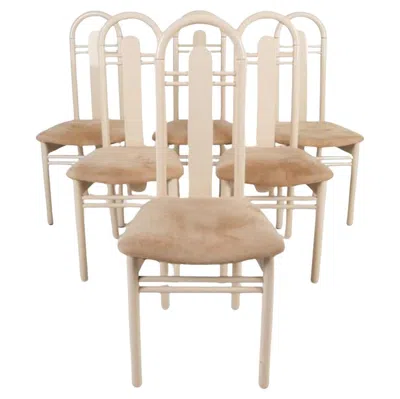 Pre-owned Memphis Milano Set Of 6 Post Modern Tan Gloss Lacquer Curved Dining Chairs Made In Italy In Brown