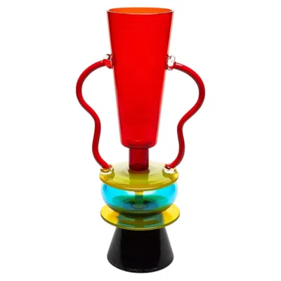 Pre-owned Memphis Milano "sirio" Luxury Postmodern Murano Glass Vase By Ettore Sottsass In Red