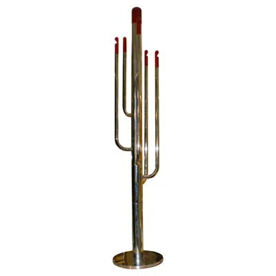 Pre-owned Memphis Milano Vintage Chrome Coat Rack With Red Wood Nserti 1970s