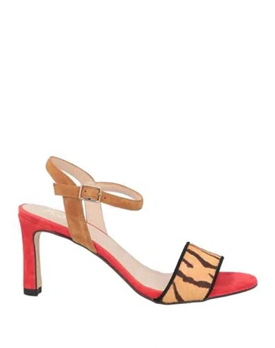 Menbur Woman Sandals Camel Size 8 Leather In Animal Print