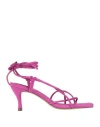 Menbur Woman Sandals Fuchsia Size 11 Leather In Pink