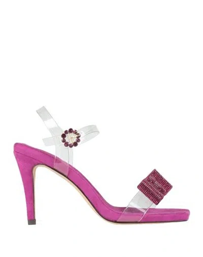 Menbur Woman Sandals Magenta Size 8 Textile Fibers, Pvc - Polyvinyl Chloride In Purple