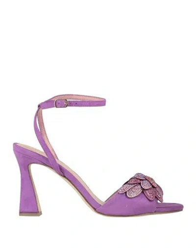 Menbur Woman Sandals Mauve Size 6 Textile Fibers In Multi