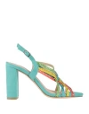 Menbur Woman Sandals Turquoise Size 6 Textile Fibers In Blue