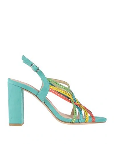 Menbur Woman Sandals Turquoise Size 6 Textile Fibers In Blue