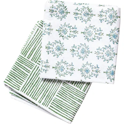Mended Tea Towel Set In Green