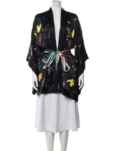 Pre-owned Meng Silk Floral Print Robe In Black