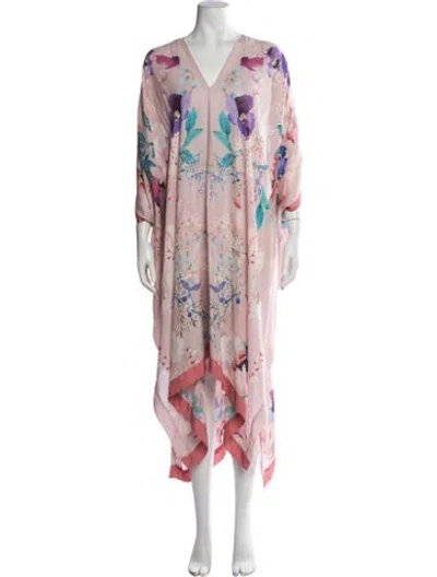 Pre-owned Meng Silk Floral Print Robe In Pink
