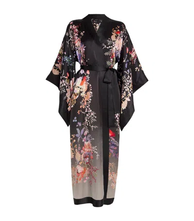 Meng Silk-satin Floral Kimono In Black
