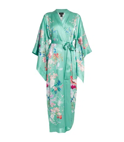 Meng Silk-satin Floral Kimono In Green