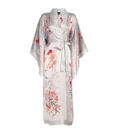 Meng Silk-satin Floral Kimono In White