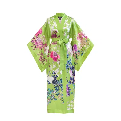 Meng Women's Apple Green Silk Satin Kimono In Multi