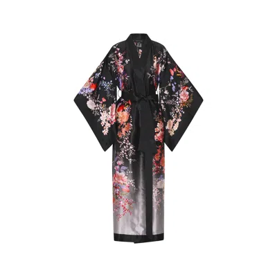 Meng Women's Black Ombre Silk Satin Kimono