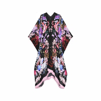 Meng Women's Black Watercolour Flowers Silk Georgette Kaftan In Multi