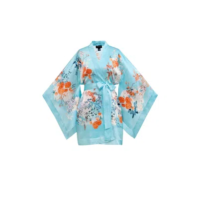 Meng Women's Blue Pagoda Silk Satin Kimono