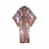 Meng Women's Brown Chocolate Watercolour Flowers Silk Satin Kimono In Brown