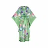 Meng Women's Paris Green Watercolour Flowers Silk Satin Wrap Dress In Green