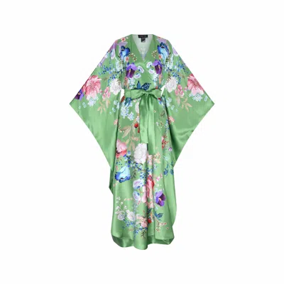 Meng Women's Paris Green Watercolour Flowers Silk Satin Wrap Dress In Multi