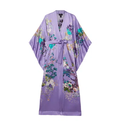 Meng Women's Pink / Purple Purple Crane Silk Satin Kimono