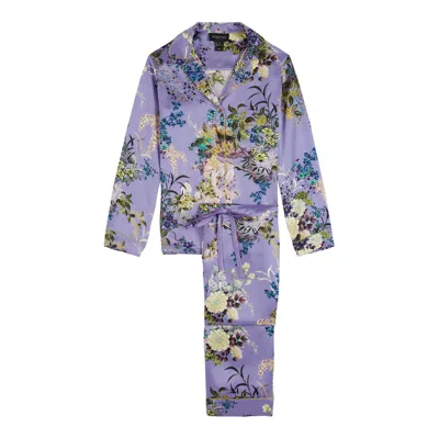 Meng Women's Pink / Purple Purple Crane Silk Satin Pyjama Set