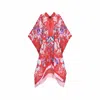 Meng Women's Red Watercolour Flowers Silk Georgette Kaftan In Red