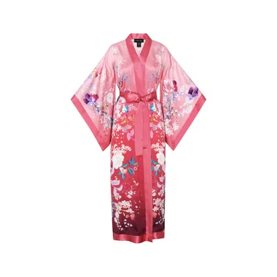 Meng Women's Vermillion Red Ombre Silk Satin Kimono In Pink