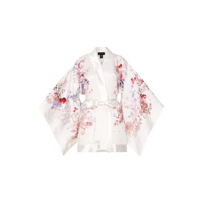 Meng Women's White Sunrise Silk Satin Short Kimono